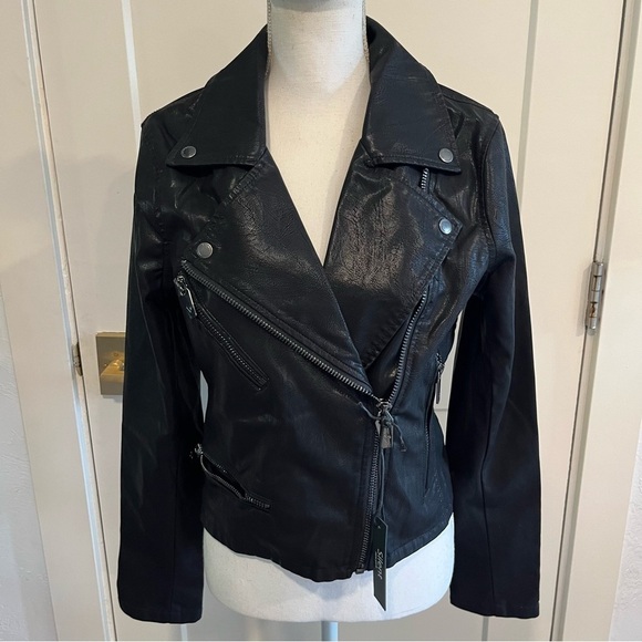Silent New York Black Faux Leather Moto Jacket Medium - Picture 1 of 12